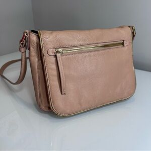 Margot tan beige neutral flap close genuine leather crossbody bag purse